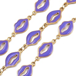 Сине-фиолетовый 304 цепи с эмалированными губами из нержавеющей стали, ионное покрытие (ip), пайки, золотые, с катушкой, синий фиолетовый, 19x9.5x1.5 мм