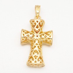 Golden Brass Cross Pendants, Long-Lasting Plated, Golden, 25x15x6mm, Hole: 4x3mm