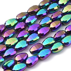 Multi-color Plated Electroplate Glass Beads Strands, Full Plated, Faceted, Teardrop, Colorful, 9x6x4.5mm, Hole: 1.2mm, about 79pcs/Strand, 27.17 inch(69cm)