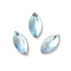 Light Azore Glass Rhinestone Cabochons, Point Back & Back Plated, Faceted, Horse Eye, Light Azore, 8x4x2.5mm