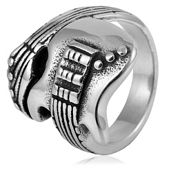 Argent Antique 304 inoxydable bagues en acier pour les hommes, guitare, argent antique, taille us 10 (19.8 mm)