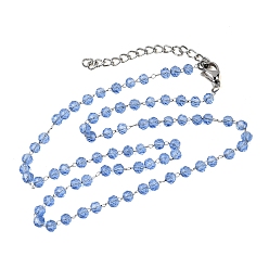 Васильковый 304 Ожерелье из нержавеющей стали с гранеными стеклянными бусинами-ронделями, цепочка ручной работы с камнями-талисманами, символизирующими месяц рождения, для женщин., цвет нержавеющей стали, васильковый, 14.96 дюйм (38 см)