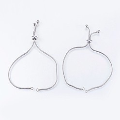 Нержавеющая Сталь Цвет Устойчивый к потускнению регулируемый 304 браслет из нержавеющей стали, слайдерные браслеты, цвет нержавеющей стали, 9 дюйм (23 см), 1.5 мм, отверстие : 2.5~3 мм