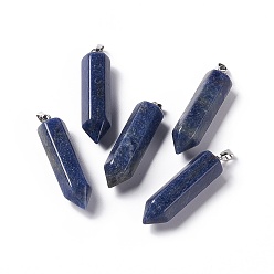 Sodalite Natural Sodalite Double Terminated Pointed Pendants, with Platinum Tone Brass Findings, Bullet, 39x10x10mm, Hole: 3x6mm
