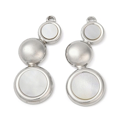 Настоящее золото 18K 304 подвески из натуральной белой ракушки из нержавеющей стали, тройные плоские круглые подвески, ионное покрытие (ip), реальный 18 k позолоченный, 36x15x4 мм, отверстие : 2 мм