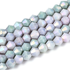 Светло-Синий Антикоррозийные гальванические биконические стеклянные бусины, имитация драгоценных камней, с покрытием AB цвета, граненые, голубой, 4x4.2~4.5 мм, отверстие : 0.8 мм, около 94~96 шт / нитка, 14.76~15.16'' (37.5~38.5 см)