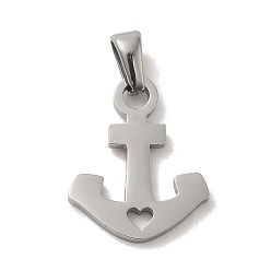 Stainless Steel Color 304 Stainless Steel Pendants, Laser Cut, Anchor Charm, Stainless Steel Color, 18x14.5x1mm, Hole: 3x7mm