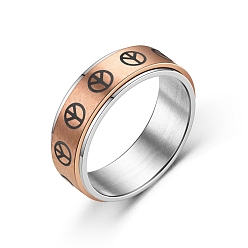Rose Gold Peace Sign Titanium Steel Rotating Finger Ring, Fidget Spinner Ring for Calming Worry Meditation, Rose Gold, US Size 6(16.5mm)