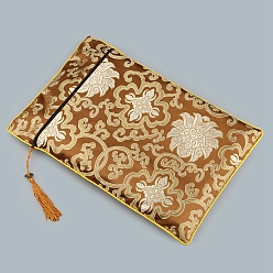 Camel Floral Print Cloth Scriptures Storage Zipper Pouches, with Tassels, Rectangle, Camel, 34x24cm