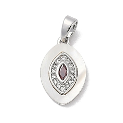 (123L) Белый крем непрозрачный блеск Латунные микро проложить кубического циркония подвески, с оболочкой, овальные амулеты, огнеупорный кирпич, 16x10x3 мм, отверстие : 4x2 мм