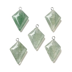 Strawberry Quartz Natural Green Strawberry Quartz Pendants, Kite Charms, with Stainless Steel Color Tone Stainless Steel Loops, 28x18x6~7mm, Hole: 2mm