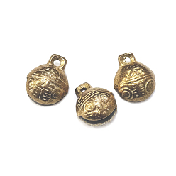 Raw(Unplated) Brass Bell Pendants, Round with Tiger Face, Raw(Unplated), 21x17x13mm, Hole: 3mm