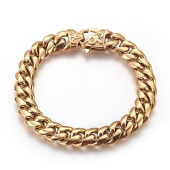 Golden 201 Stainless Steel Curb Chain Bracelets, Golden, 9 inch(23cm), 12mm