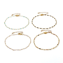 Mixed Stone Faceted Round Natural Gemstone Beaded Anklets, with Brass Lobster Claw Clasps, Golden, 9-7/8 inch(25cm)