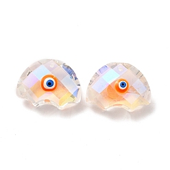 Orange Transparent Glass Pendants, with Enamel, Faceted, Half Round with Evil Eye Pattern, Orange, 21x29x14.5mm, Hole: 1.6mm