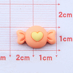 Orange Opaque Resin Cabochons, Candy with Heart, Orange, 10x17mm