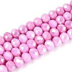 Ярко-Розовый Антикоррозийные гальванические стеклянные бусины рондель, имитация драгоценных камней, с покрытием AB цвета, граненые, ярко-розовый, 8x5.5~6 мм, отверстие : 1~1.2 мм, около 60~61 шт / нитка, 14.96~15.16'' (38~38.5 см)