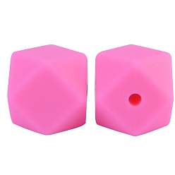 Hot Pink Octagon Food Grade Silicone Beads, Chewing Beads For Teethers, DIY Nursing Necklaces Making, Hot Pink, 17mm