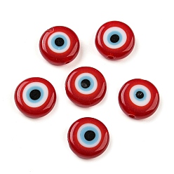 Red Handmade Evil Eye Lampwork Flat Round Bead Strands, Red, 12x4mm, Hole: 1mm, about 33pcs/strand, 14.76 inch