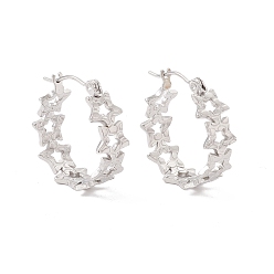 Stainless Steel Color 304 Stainless Steel Star Wrap Hoop Earrings for Women, Stainless Steel Color, 22x20x8mm, Pin: 0.6mm