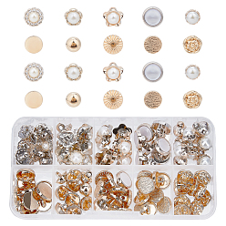 White Plastic Shank Buttons, 1-Hole, Imitation Pearl Buttons & Alloy Buttons, Mixed Shapes, White, 10~13mm, 100pcs/box