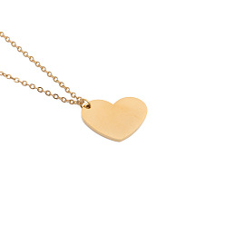 Oro Colgante de corazón de acero inoxidable con superficie pulida tipo espejo y diseño grabable, dorado, tamaño de 1