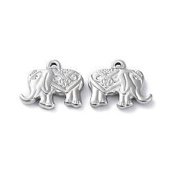 Stainless Steel Color 304 Stainless Steel Pendants, Elephant Charm, Stainless Steel Color, 15.5x18.5x3mm, Hole: 1.3mm