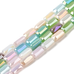 Colorful Electroplate Glass Beads Strands, AB Color Plated, Faceted, Column, Colorful, 8.5x4.5x3mm, Hole: 0.7mm, about 60pcs/strand, 19.69''(50cm)