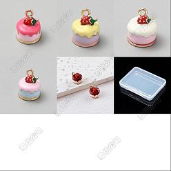 Couleur Mélangete 5 pcs 5 couleurs pendentifs en alliage d'émail, charmes de gâteau, or, couleur mixte, 10.5x10.5mm, Trou: 1.6mm, 1 pc / couleur
