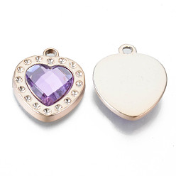 Сливовый Уф покрытие акриловые подвески настройки горный хрусталь, с акриловыми стразами, граненое сердце, золотой свет, слива, футов для 2 мм горного хрусталя, 25x21.5x5.5 мм, отверстие : 2.5 мм