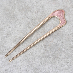 Pink Alloy Enamel Hair Forks, U-shape, Hair Accessories for Women Girl, Pink, 108x25mm