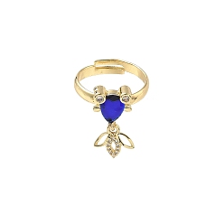 Королевский синий Регулируемые кольца для женщин с микропаве из латуни и кубическими цирконами, рыба, со стеклом, стойки покрытие, золотые, королевский синий, внутренний диаметр: 17 мм