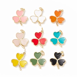 Mixed Color Brass Enamel Pendants, with Jump Rings, Real 18K Gold Plated, Cadmium Free & Lead Free, Long-Lasting Plated, Clover, Mixed Color, 18x14x3mm, Hole: 3mm