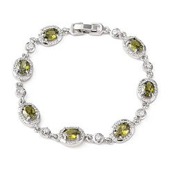 Светло-зеленый Коричневый Браслеты-цепочки из овальной латуни с микропаве из кубических цирконий для женщин, платина, стойки покрытие, долговечный, без кадмия и без свинца, оливковый, 7-1/4 дюйм (18.5 см)