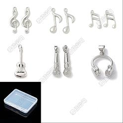 Platine 12 pcs 6 styles pendentifs en laiton, charmes musicaux, platine, 14.5~35.5x6~15x1.5~7mm, Trou: 0.9~5mm, 2 pcs / style