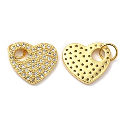 Real 18K Gold Plated 925 Sterling Silver Micro Pave Cubic Zirconia Charms, Heart Charm, with Jump Ring, Real 18K Gold Plated, 11x12.5x1.5mm, Hole: 4mm