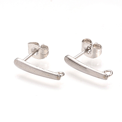 Stainless Steel Color 304 Stainless Steel Stud Earring Findings, with Loop, Ear Nuts/Earring Backs, Bar, Stainless Steel Color, 15x3mm, Hole: 1.5mm, Pin: 0.8mm,
