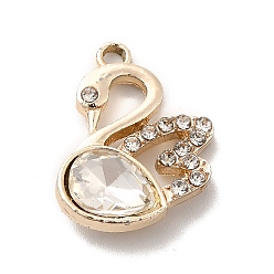 Clear UV Plating Alloy Pendants, with Crystal Rhinestone and Glass, Golden, Swan Charms, Clear, 19.5x15x5mm, Hole: 1.5mm