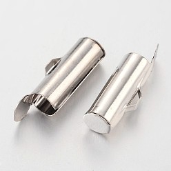 Platinum Brass Slide On End Clasp Tubes,  Slider End Caps, Platinum, 13.5x4.5mm, Hole: 1mm, Inner Diameter: 2mm