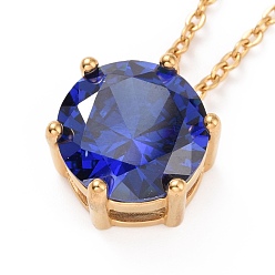 Средно-синий Ожерелье с подвеской из плоского круглого кубического циркония, позолоченные 304 украшения из нержавеющей стали для женщин, светло-синий, 17.52 дюйм (44.5 см)