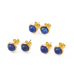 Lapis Lazuli Natural Lapis Lazuli Half Round Stud Earrings, Golden Brass Jewelry for Women, Cadmium Free & Lead Free, 14x8mm, Pin: 0.7mm
