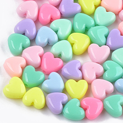 Mixed Color Acrylic Beads, Heart, Mixed Color, 9.5x10.5x6mm, Hole: 2mm, about 1250pcs/500g