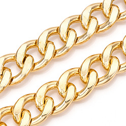 Light Gold Aluminum Curb Chains, Diamond Cut Faceted Cuban Link Chains, Unwelded, Light Gold, 25.5x19.5x5mm