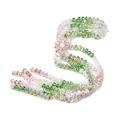 Светло-зеленый Стеклянные бусины с гальваническим покрытием , рондель, граненые, светло-зеленый, 8~8.5x6~6.5 мм, отверстие : 1.2 мм, около 50 шт / нитка, 12.72'' (32.3 см)