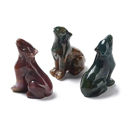 (RRHB277) Кристалл на подкладке из медово-бежевого цвета Резные фигурки целебных волков из натурального индийского агата, статуи камней рейки для балансировки энергии медитативной терапии, 24~25.5x14.5~15x34~35 мм