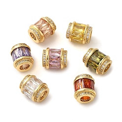 Золотой Стойка металлизированная и долговечная латунь микро проложить кубический цирконий европейский бисер, со стеклом, колонка, бусины с большим отверстием, без никеля , золотые, 11x9 мм, отверстие : 4.5 мм