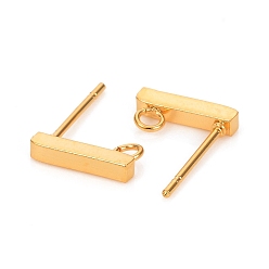 Golden 304 Stainless Steel Stud Earring Findings, with Loops, Rectangle, Golden, 10x2x2mm, Hole: 1.8mm, Pin: 0.7mm