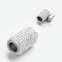 Crystal 304 Stainless Steel Magnetic Clasps with Glue-in Ends, with Grade A Rhinestone, Column, Crystal, 18x13mm, Hole: 6mm