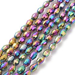 Colorful Electroplate Glass Beads Strands, Full Multi-color Plated, Faceted, Oval, Colorful, 6x4mm, Hole: 1mm, about 65pcs/strand, 16 inch