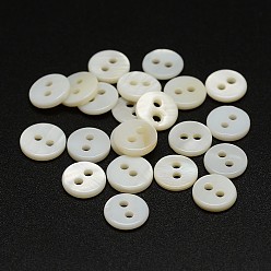 Seashell Color 2-Hole Shell Flat Round Buttons, Seashell Color, 7x2mm, Hole: 1.5mm, about 144pcs/bag